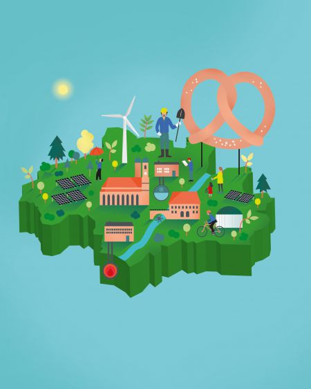 Abstract Illustraion of the city of Munich with its sights and renewable energies