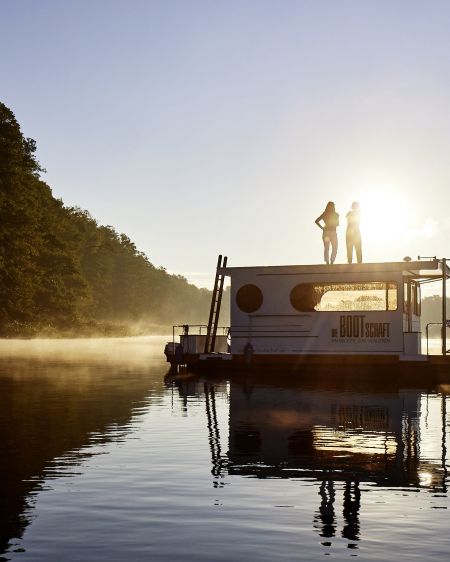 Houseboat at sunset on the Havel river