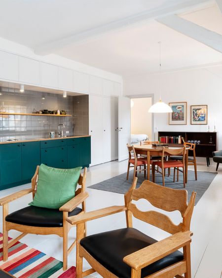 Room with kitchenette at design hotel Kanalhuset in Copenhagen