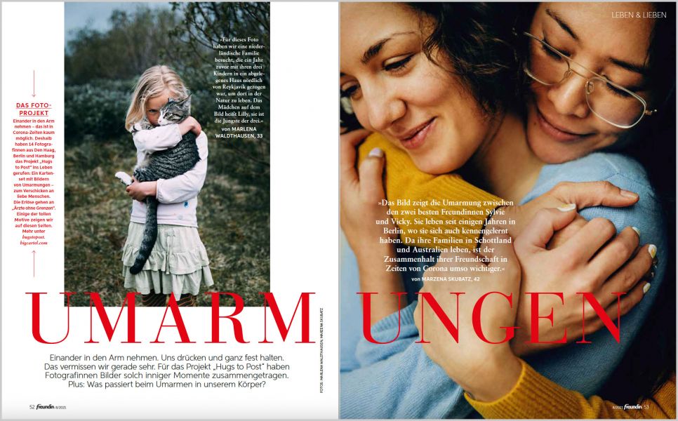 Storyboard GmbH oversees graphics for "freundin" magazine Lead story of a photo spread on the subject of "hugs" in "freundin" magazine