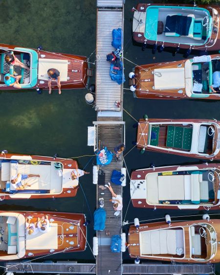 Riva boats in the marina on Starnberger See