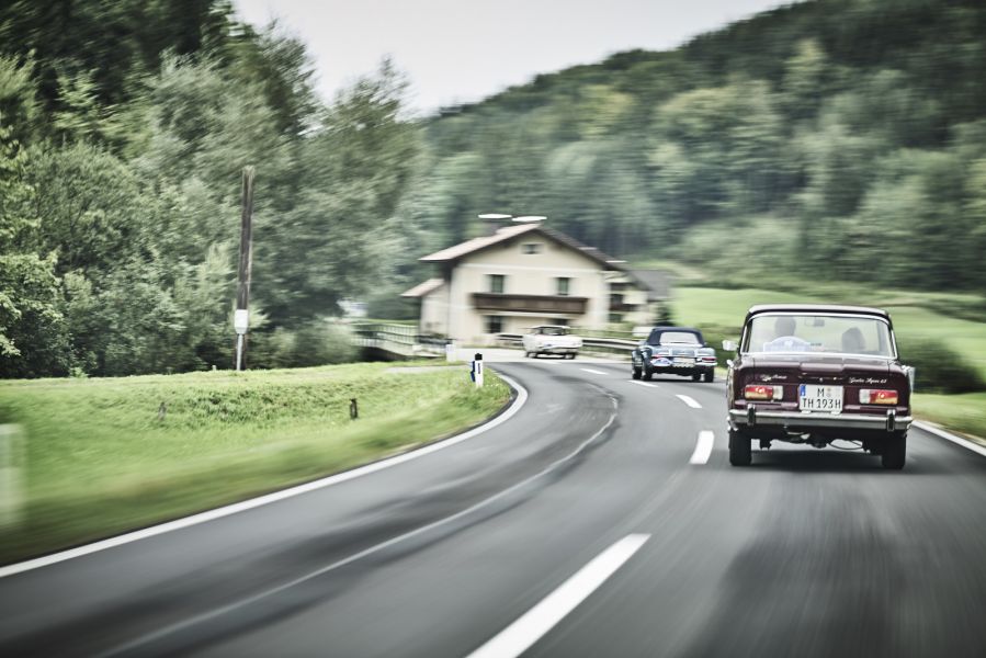 ADAC Europe Classic 2020 and 2021 Three classic cars drive on a country road