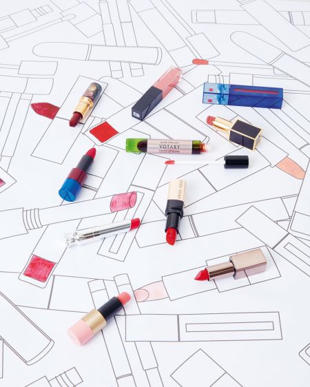 Lipsticks and lip glosses on a coloring picture