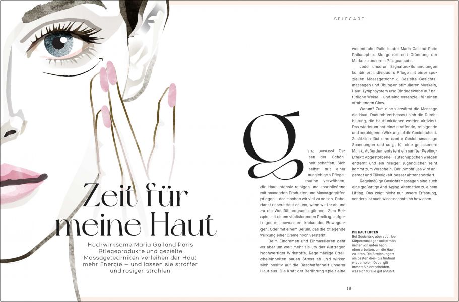 Jubiläumsmagazin Maria Galland Beispiellayout Gesichtsmassage Maria Galland