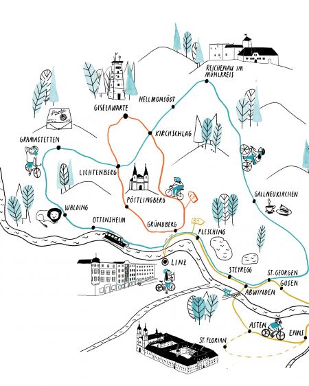 Illustration of a map of Upper Austria