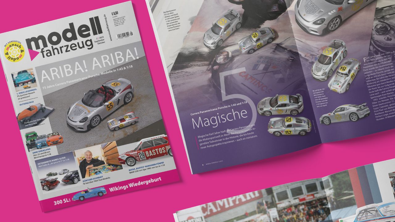 Cover und aufgeschlagene Doppelseite der Fachzeitschrift MODELL FAHRZEUG Cover und aufgeschlagene Doppelseite der Fachzeitschrift MODELL FAHRZEUG